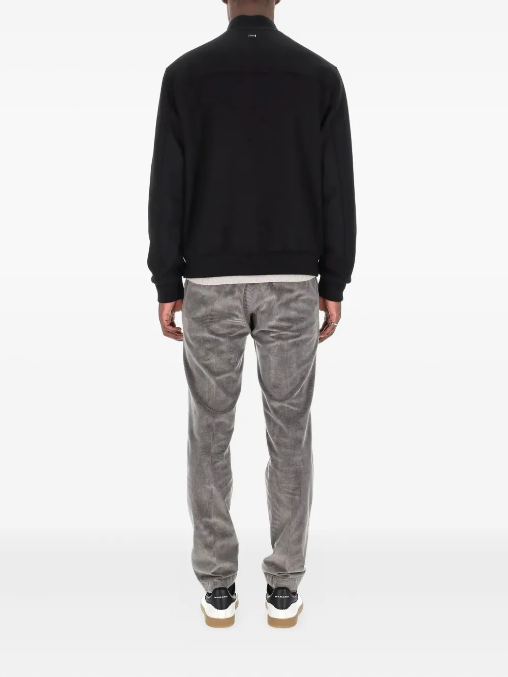 Herno Ribbed Collar Bomber Jacket And Pockets In Black