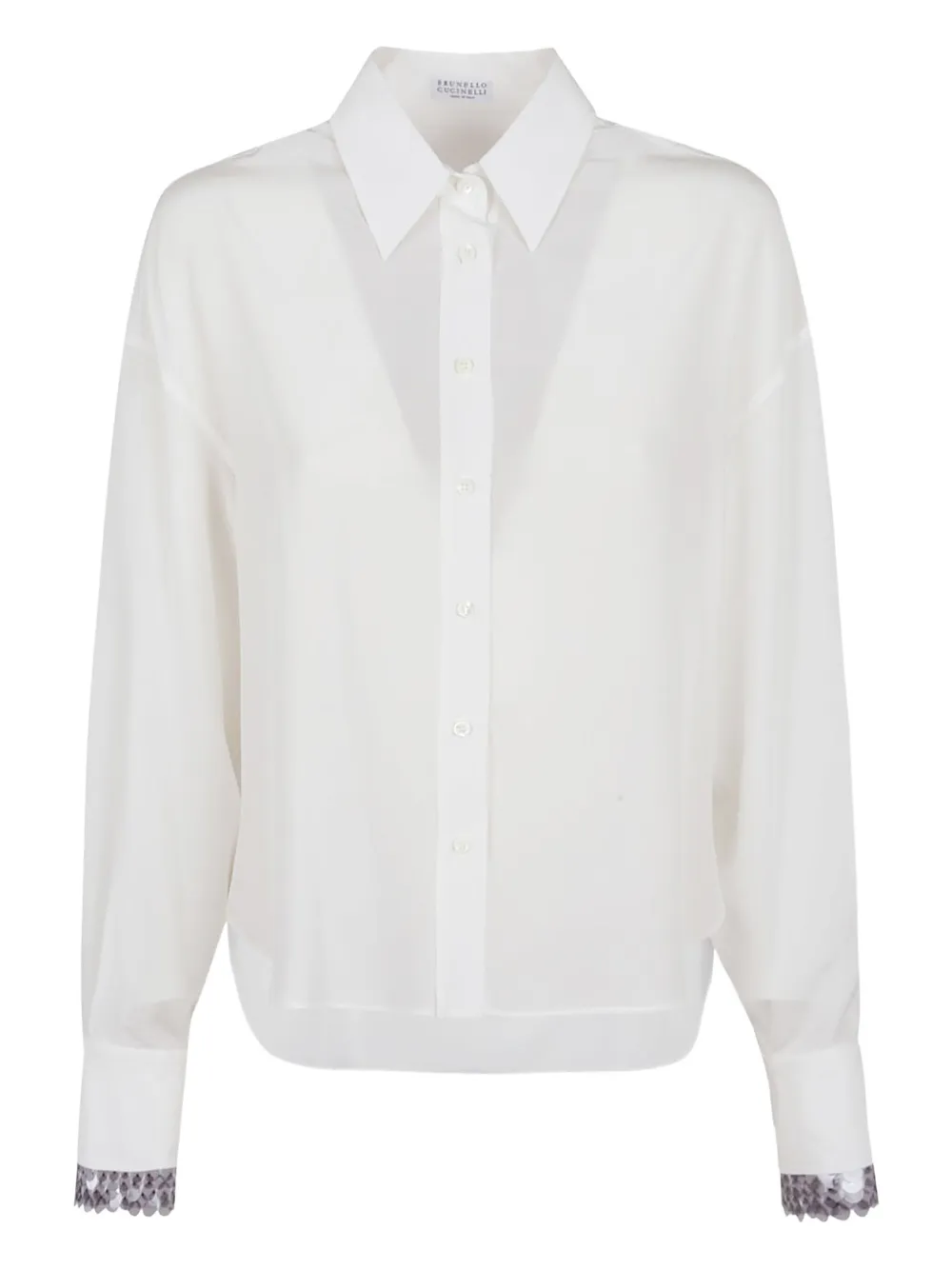 Brunello Cucinelli sequin-embellished silk shirt Wit