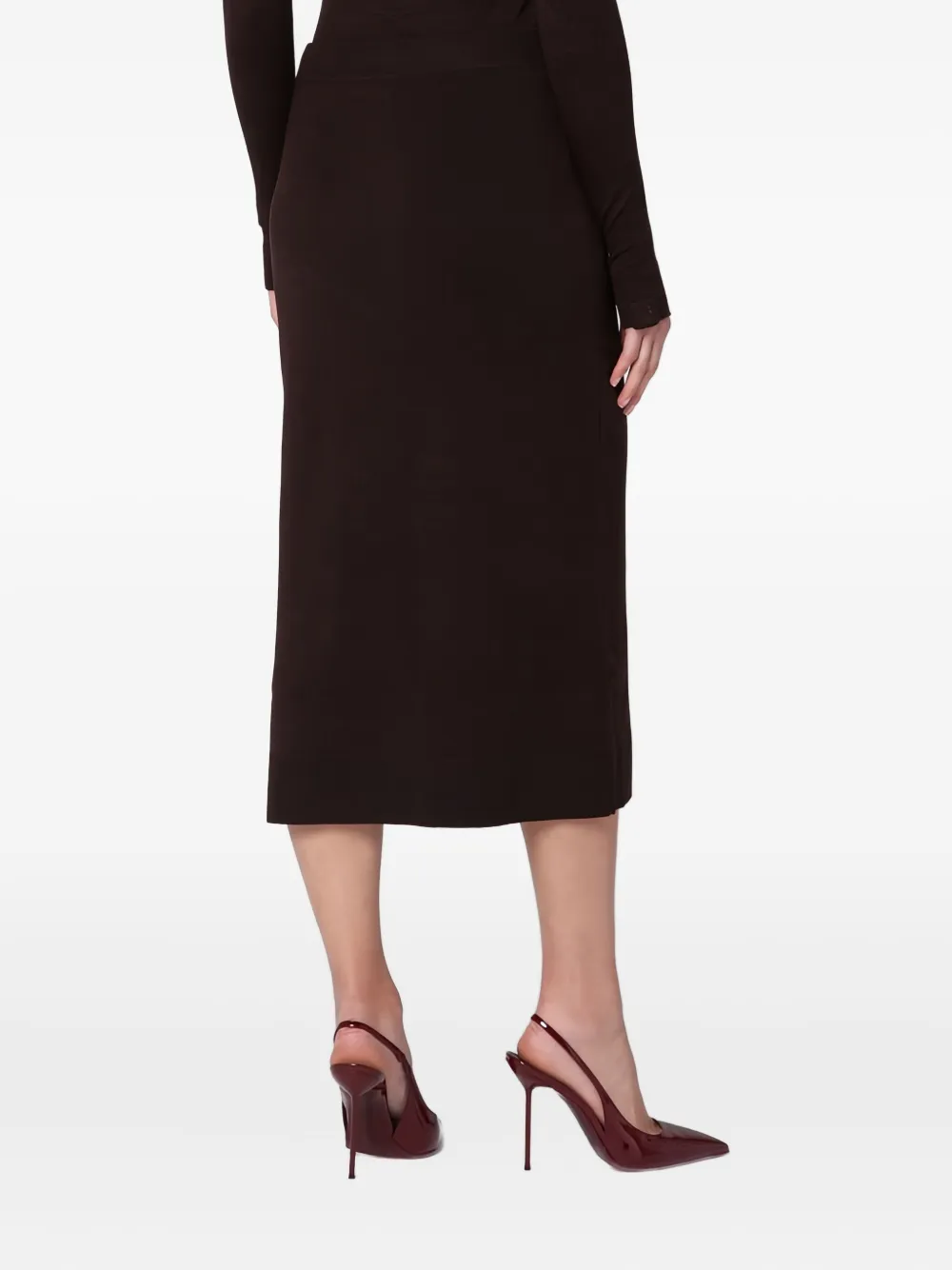 Victoria Beckham Wool Blend Button Detailing High Waist Skirt In Brown