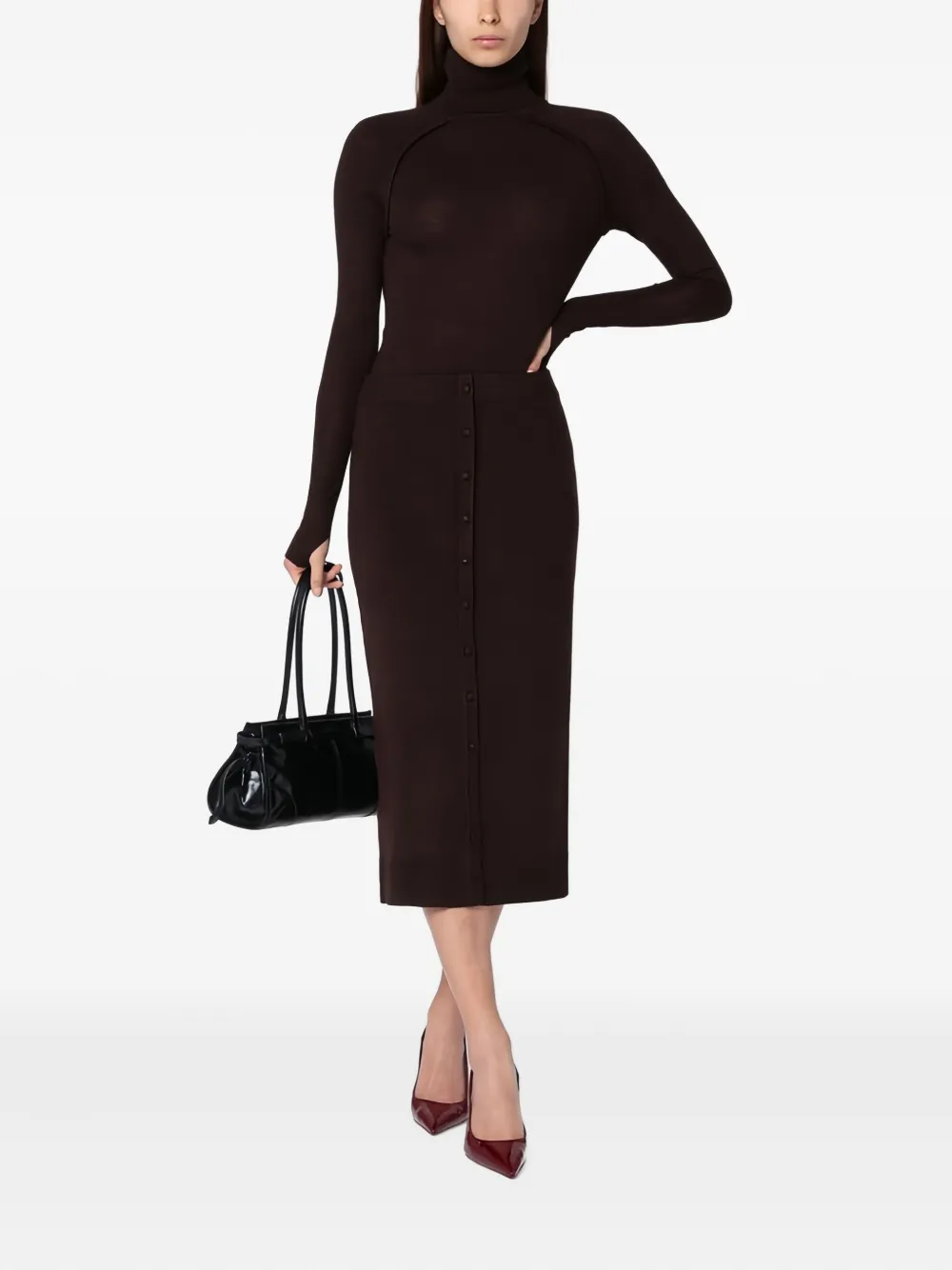 Victoria Beckham Gebreide midi-rok met knopen - Bruin