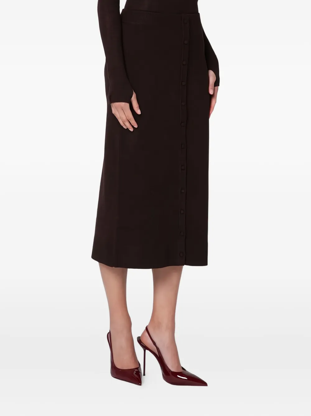 Victoria Beckham Wool Blend Button Detailing High Waist Skirt In Brown