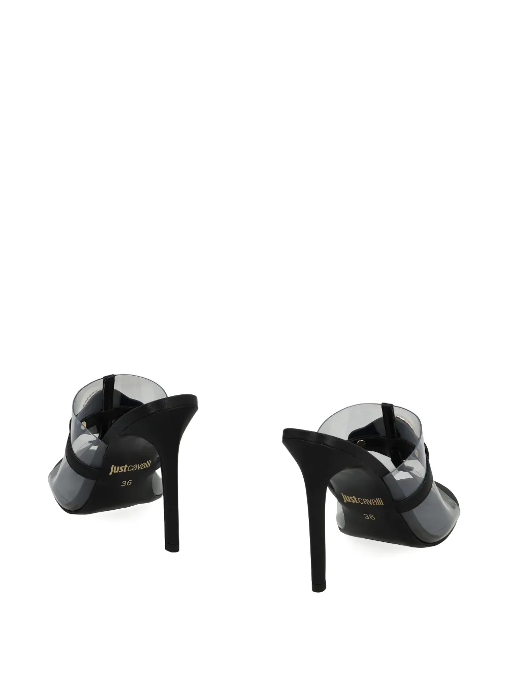 Just Cavalli 100mm logo-plaque clear-panel mules White