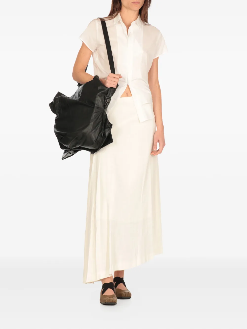 Y's asymmetric-hem midi skirt - WHITE