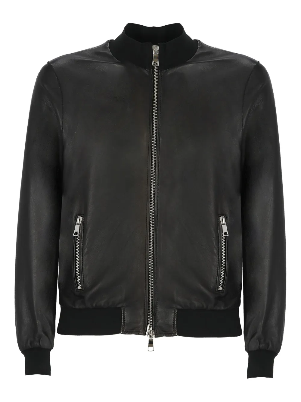 zip-fastening leather jacket