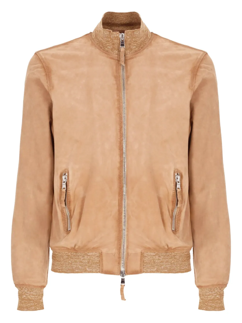 ribbed-trim leather jacket