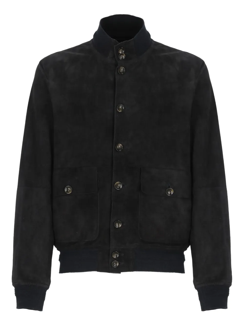 flap-pocket ribbed-trim leather jacket