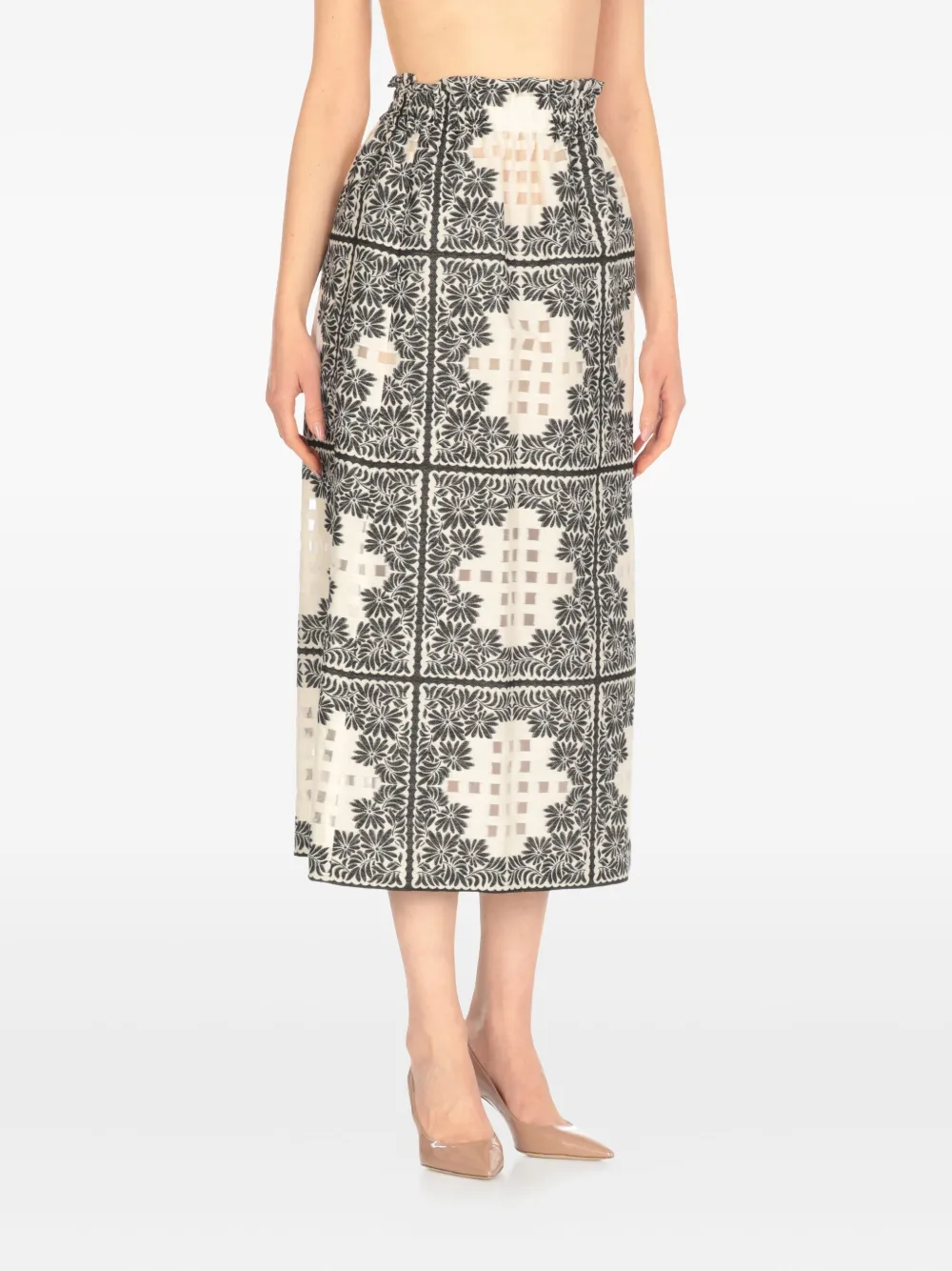PT Torino floral-pattern elastic-waist midi skirt - Beige