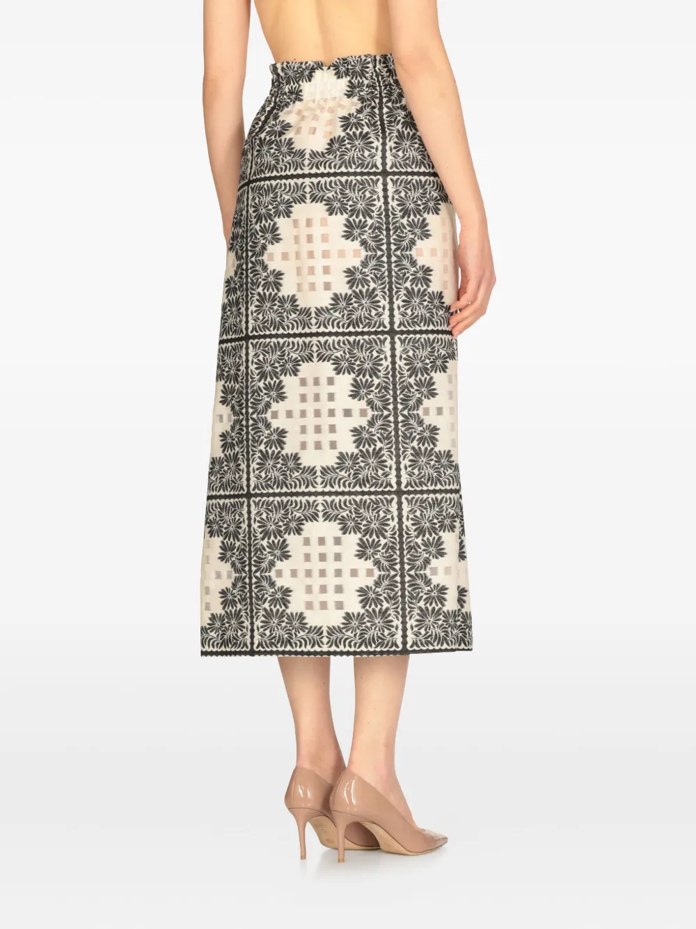 PT Torino Midi-rok met elastische taille en bloemenprint Beige