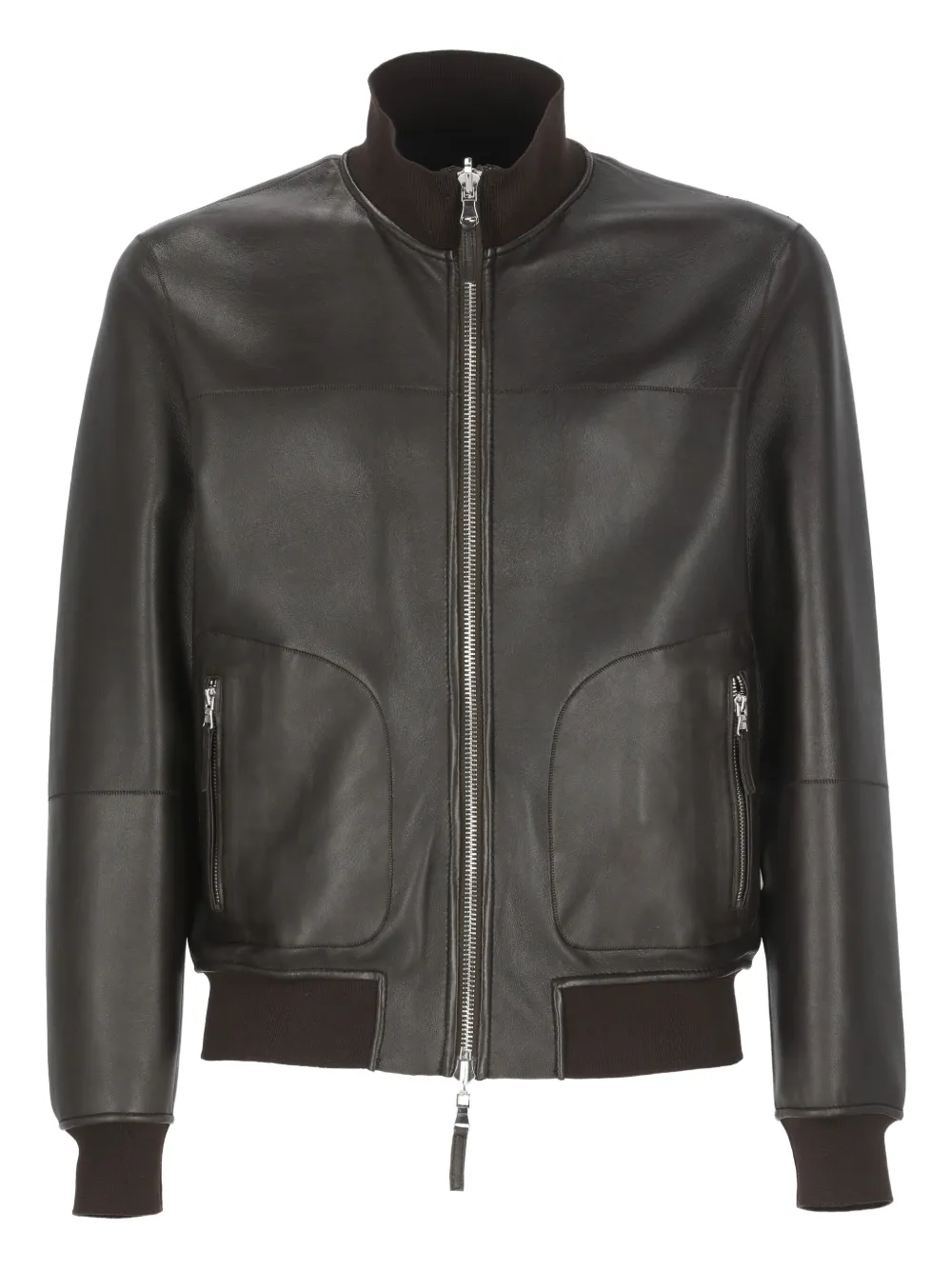 ribbed-trim leather jacket