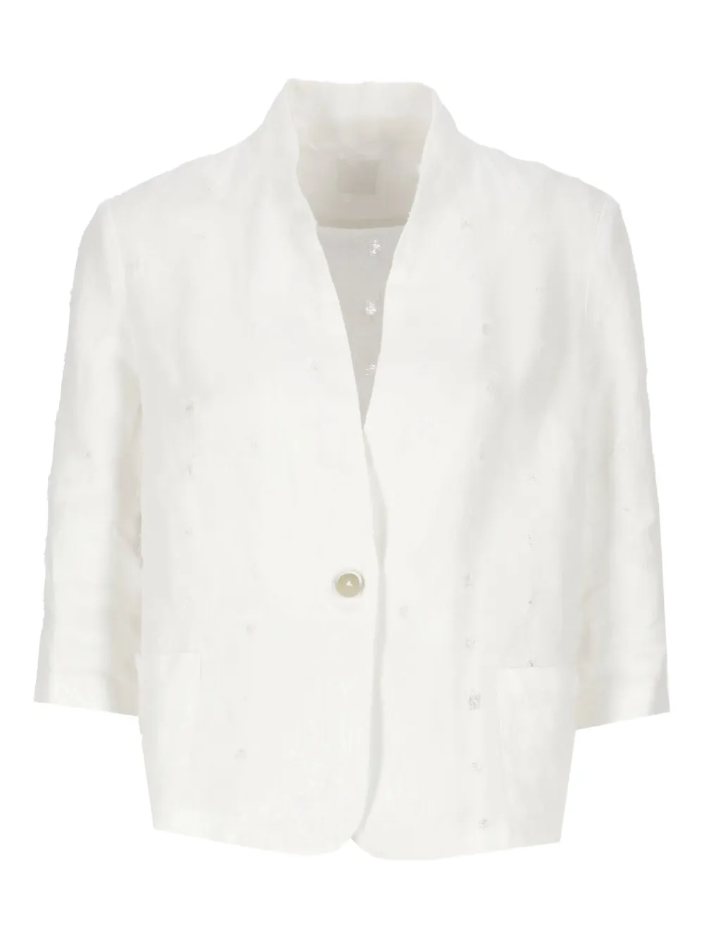 embroidered V-neck linen blazer