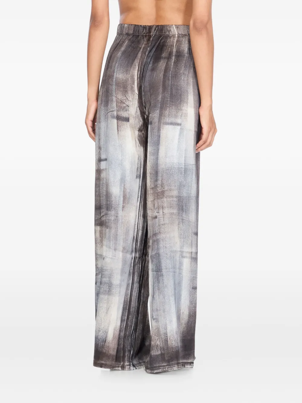 Avant Toi Wide-leg Silk Pants With Abstract Pattern In Gray
