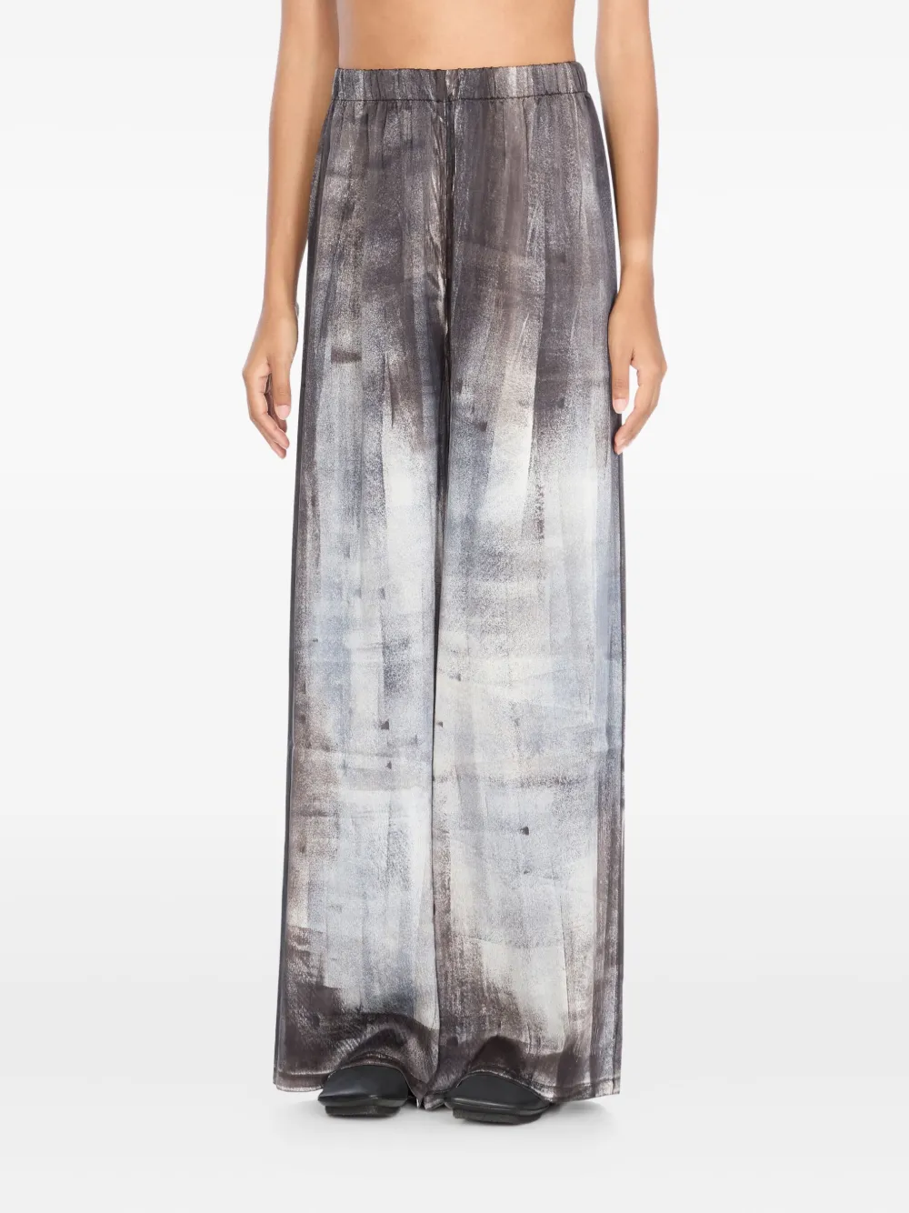 Avant Toi Wide-leg Silk Pants With Abstract Pattern In Gray