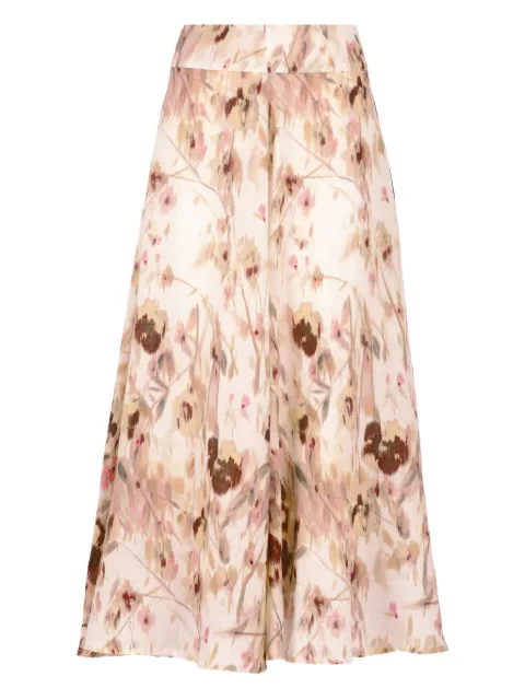 120% Lino floral-print side-zip midi skirt