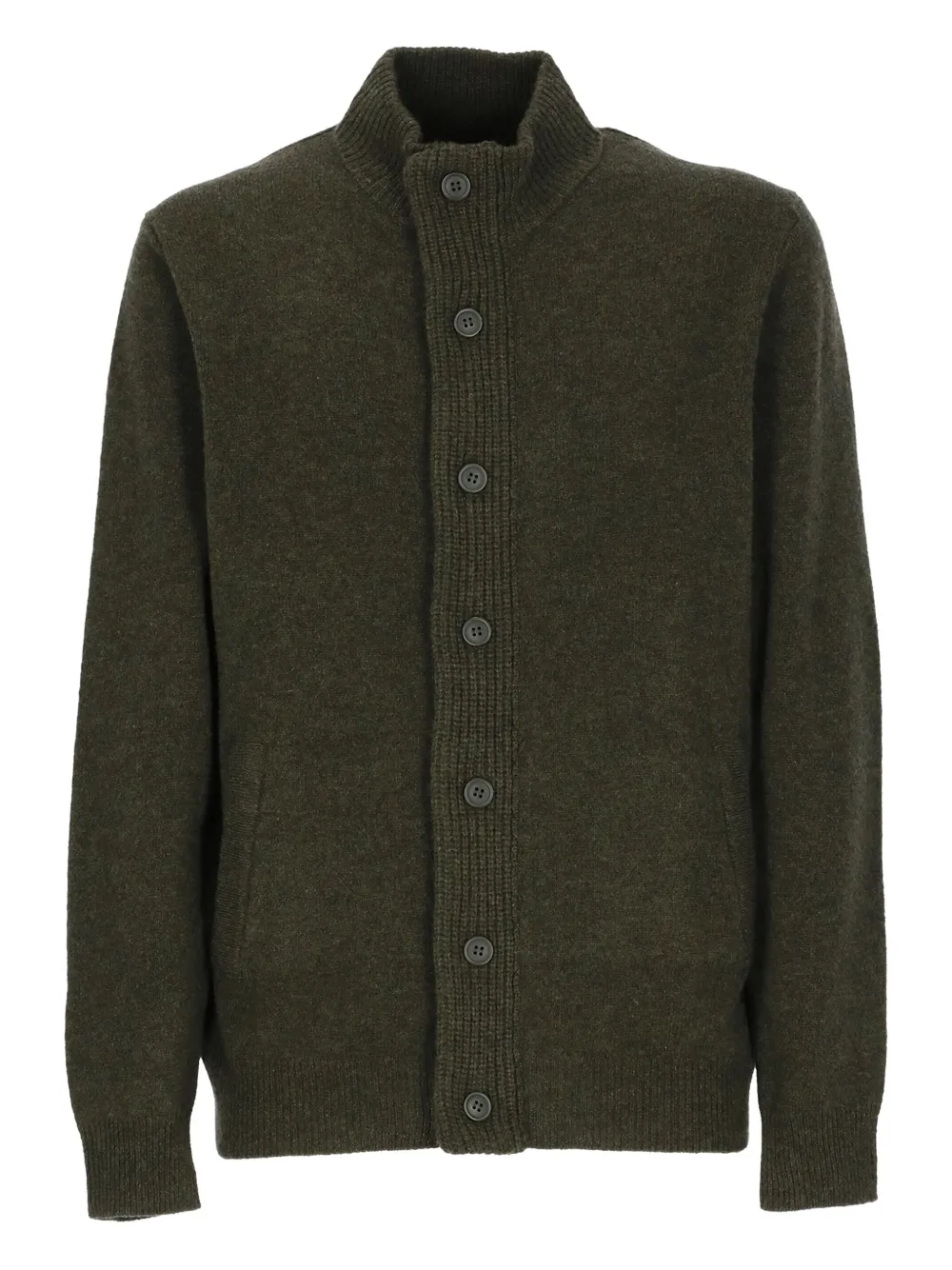 high-neck wool cardigan