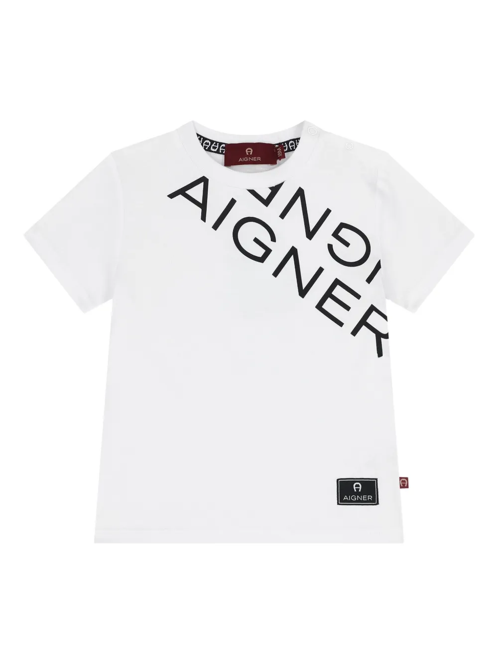 Aigner Kids Katoenen T-shirt met diagonaal logo Wit