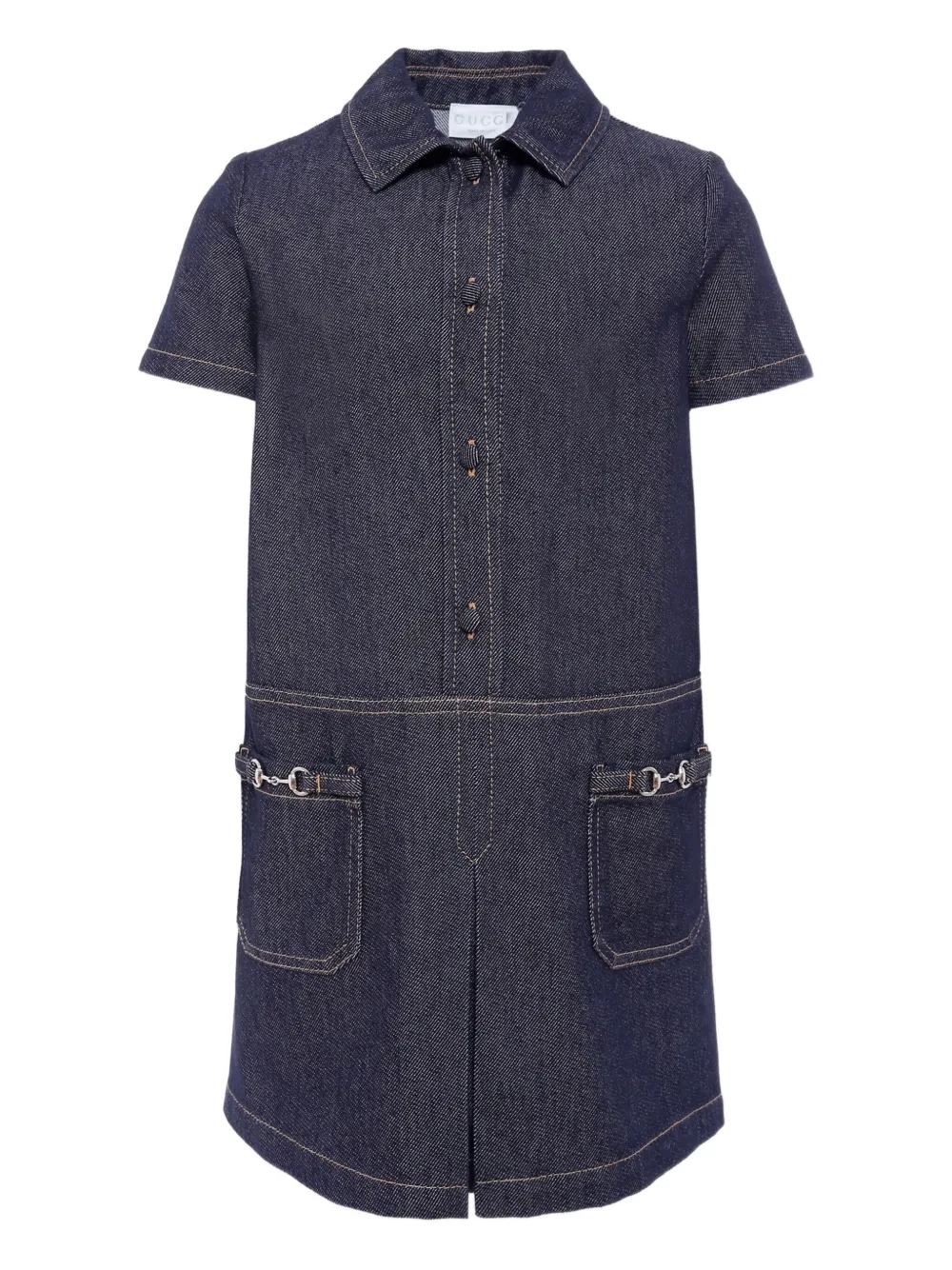 Gucci Kids short-sleeves collared denim dress Blauw