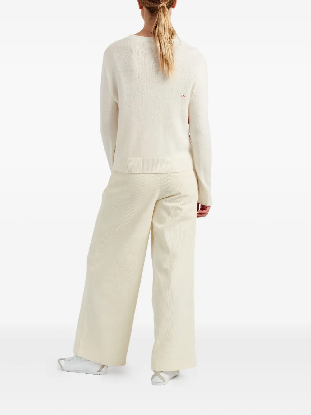 Chinti & Parker Cream Merino Wool Velvet Bow Sweater In White