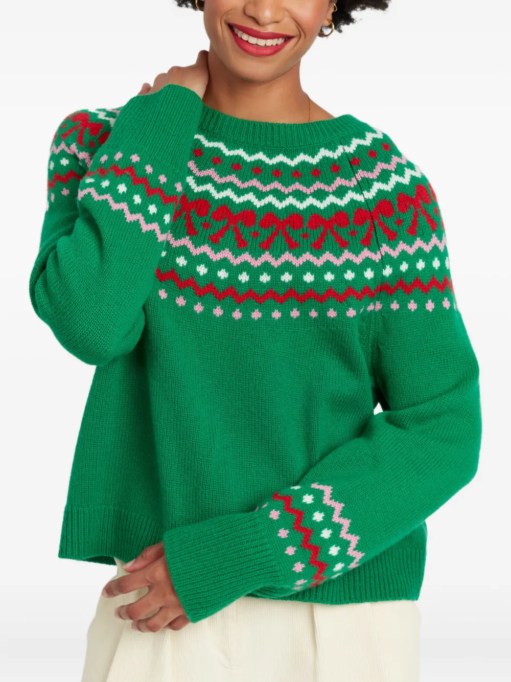 Chinti & Parker Wool-cashmere Bow Fairisle Sweater In Green