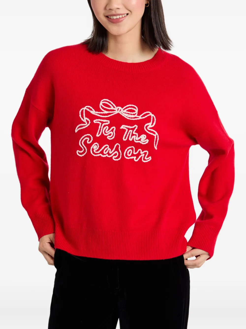 Chinti & Parker Velvet-red Wool-cashmere Tis The Season Sweater In Red