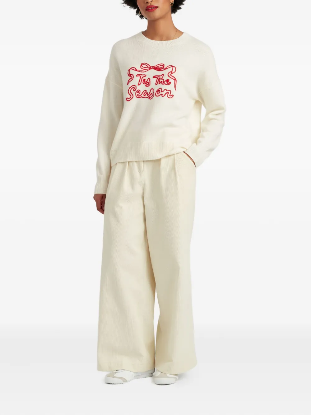 Chinti & Parker Tis The Season Ribbon-embroidered Sweater In White