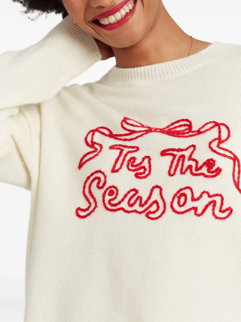 Chinti & Parker Tis The Season Ribbon-embroidered Sweater In White