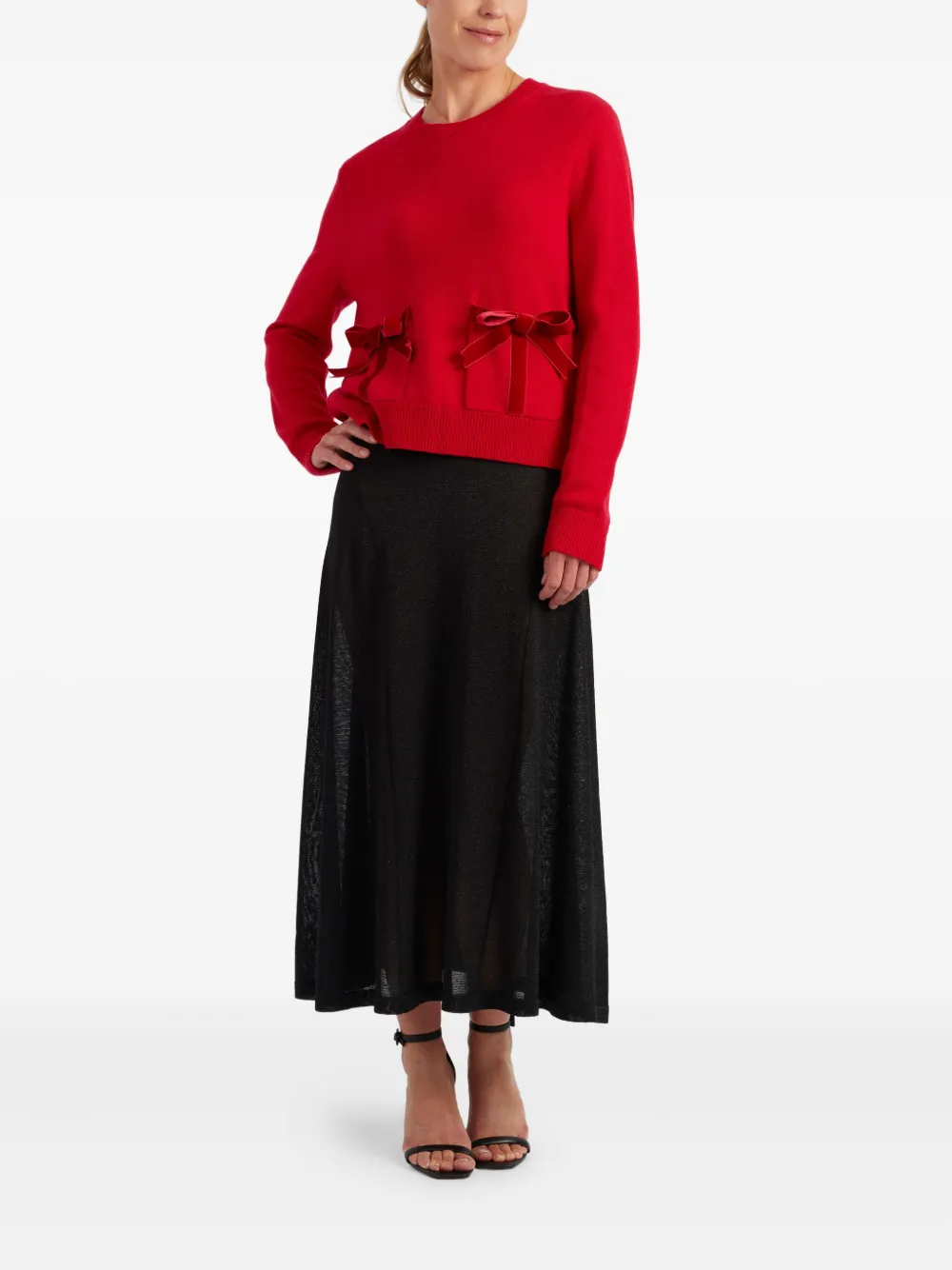 Chinti & Parker Wool-cashmere Velvet Bow Sweater In Red