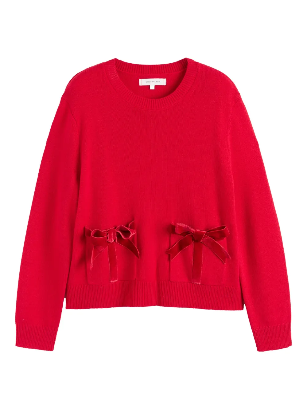 Chinti & Parker Velvet-bow Sweater In Red