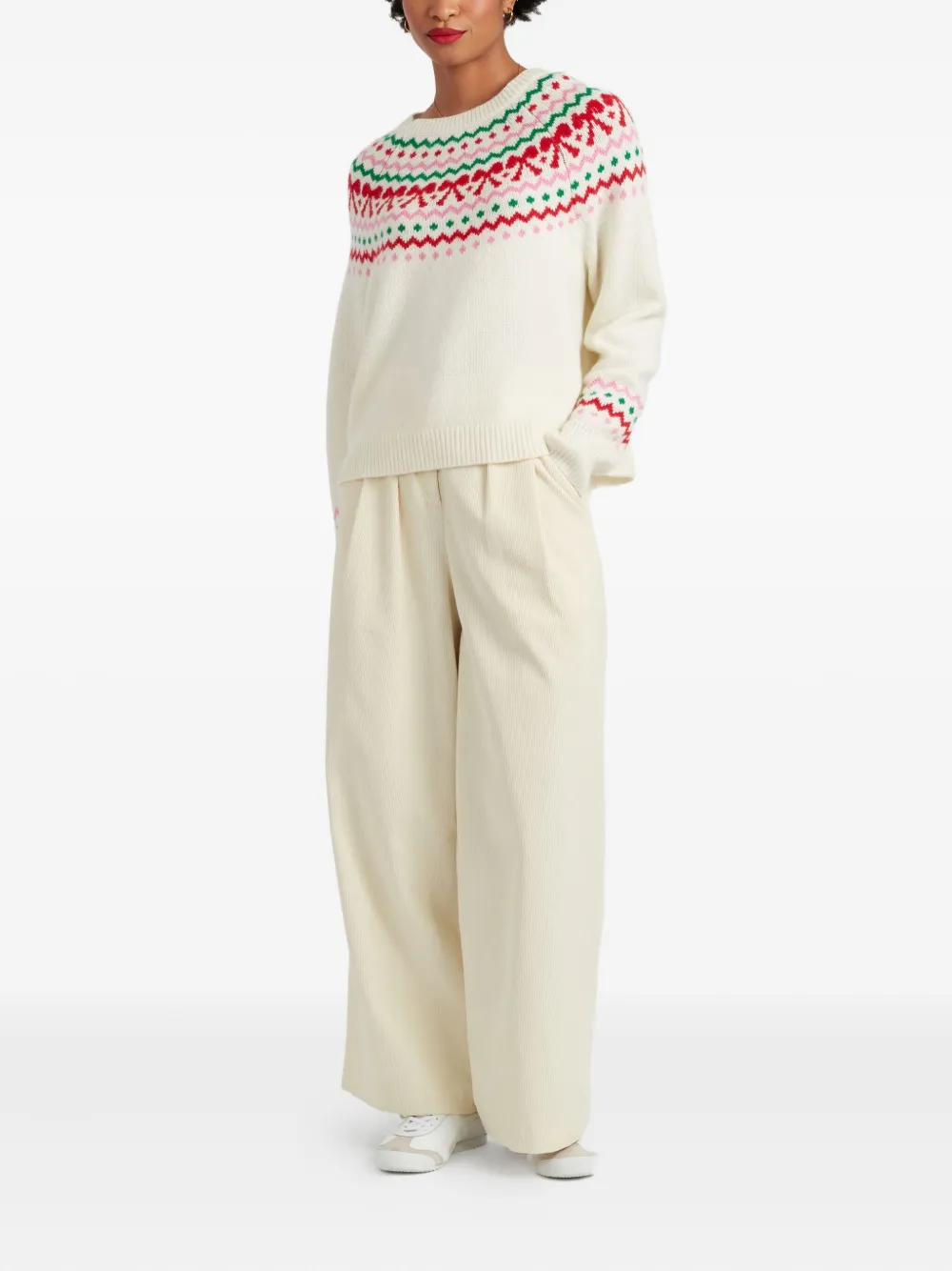 Chinti & Parker Wool-cashmere Bow Fairisle Sweater In Gold