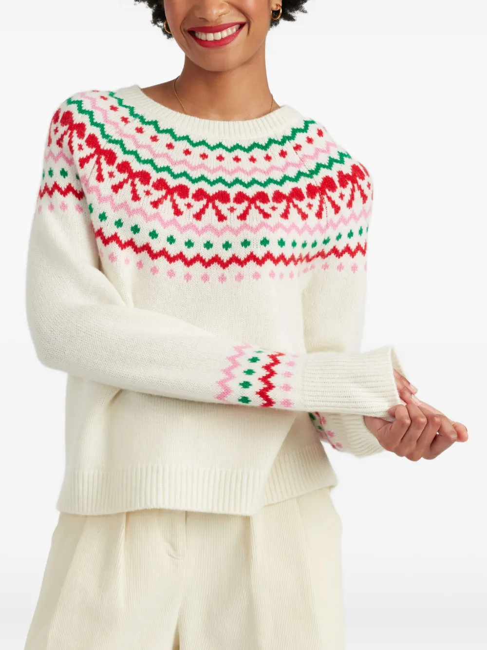 Chinti & Parker Wool-cashmere Bow Fairisle Sweater In Gold