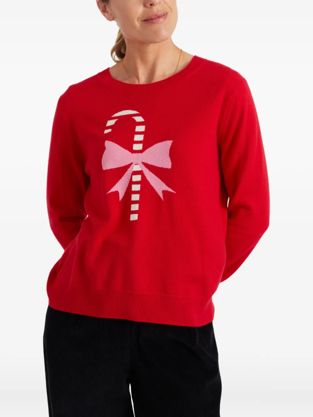 Chinti & Parker Velvet-red Wool-cashmere Candy Cane Sweater In Red