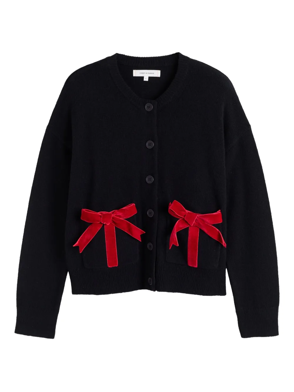 Chinti & Parker ベルベットリボン カーディガン - ブラック