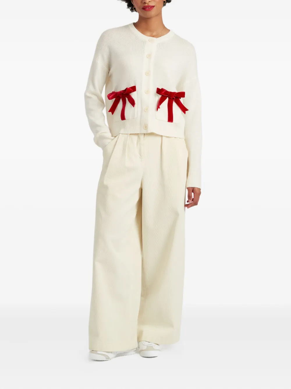 Chinti & Parker Velvet-bow Cardigan In Neutral