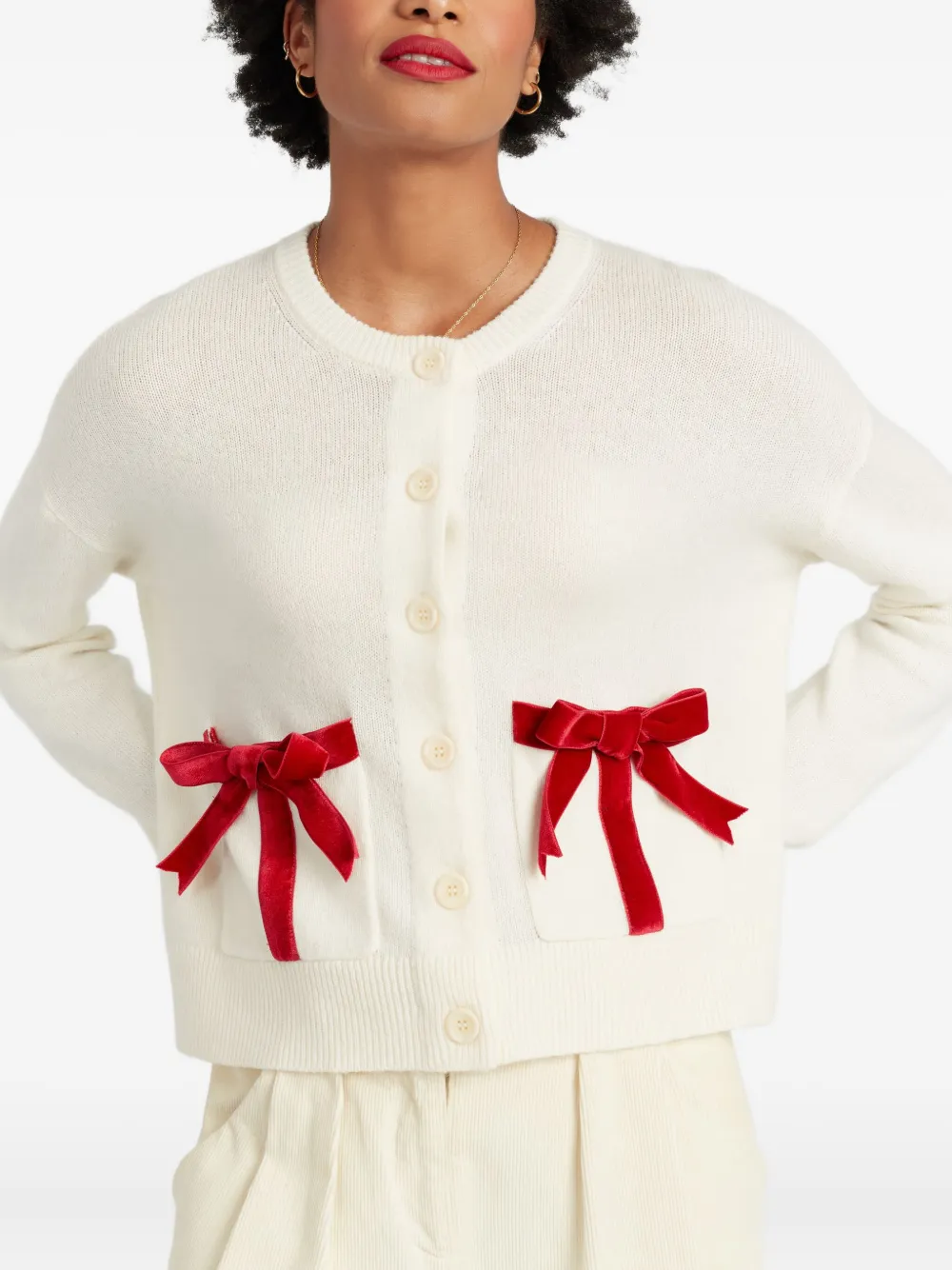 Chinti & Parker Velvet-bow Cardigan In Neutral