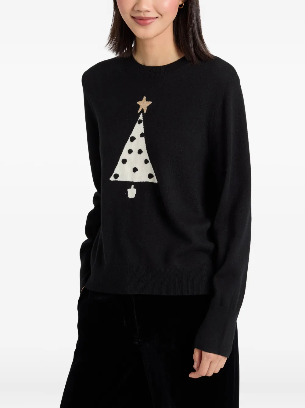 Chinti & Parker Sweater met stippen en kerstboom Zwart