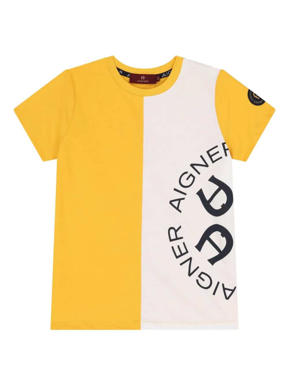 Aigner Kids logo-detail panelled T-shirt Geel