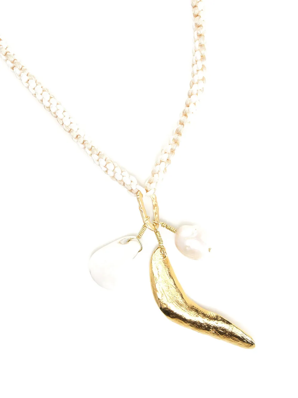 Forte Forte leaf-charm pearl-charms necklace - Goud