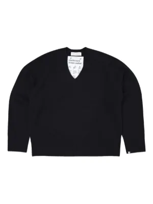 Raf Simons logo-patch V-neck Jumper | Black | FARFETCH