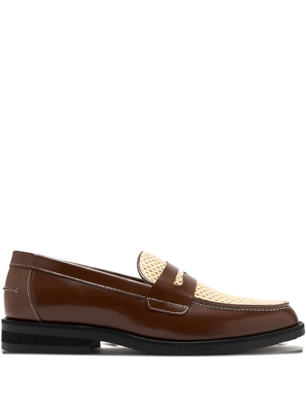 Duke & Dexter Woven-panels Leather Loafers In Brown