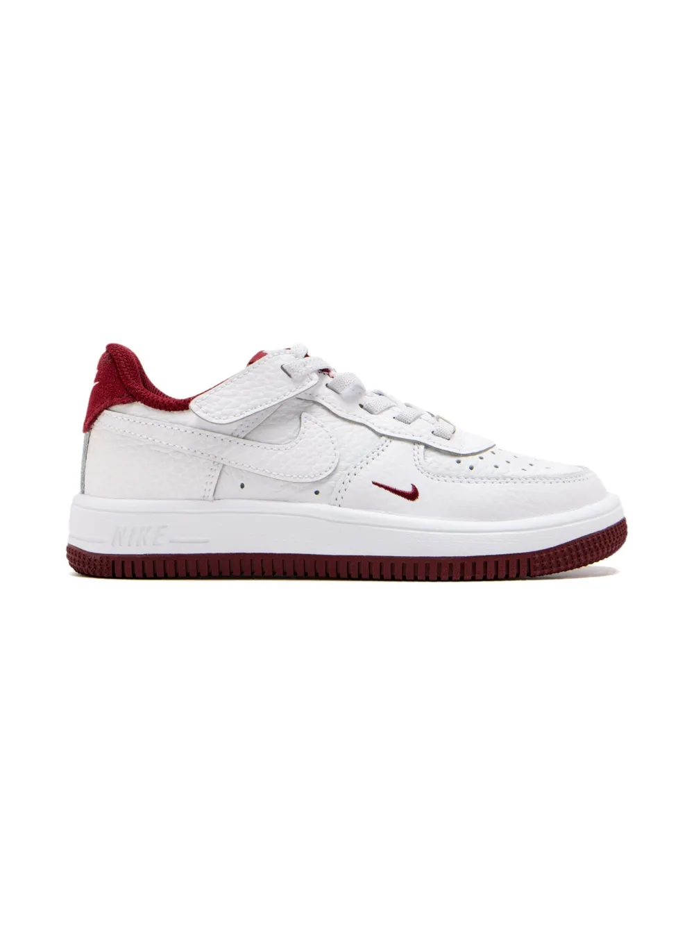 Nike Kids leather-textured crimson-trimmed sneakers White