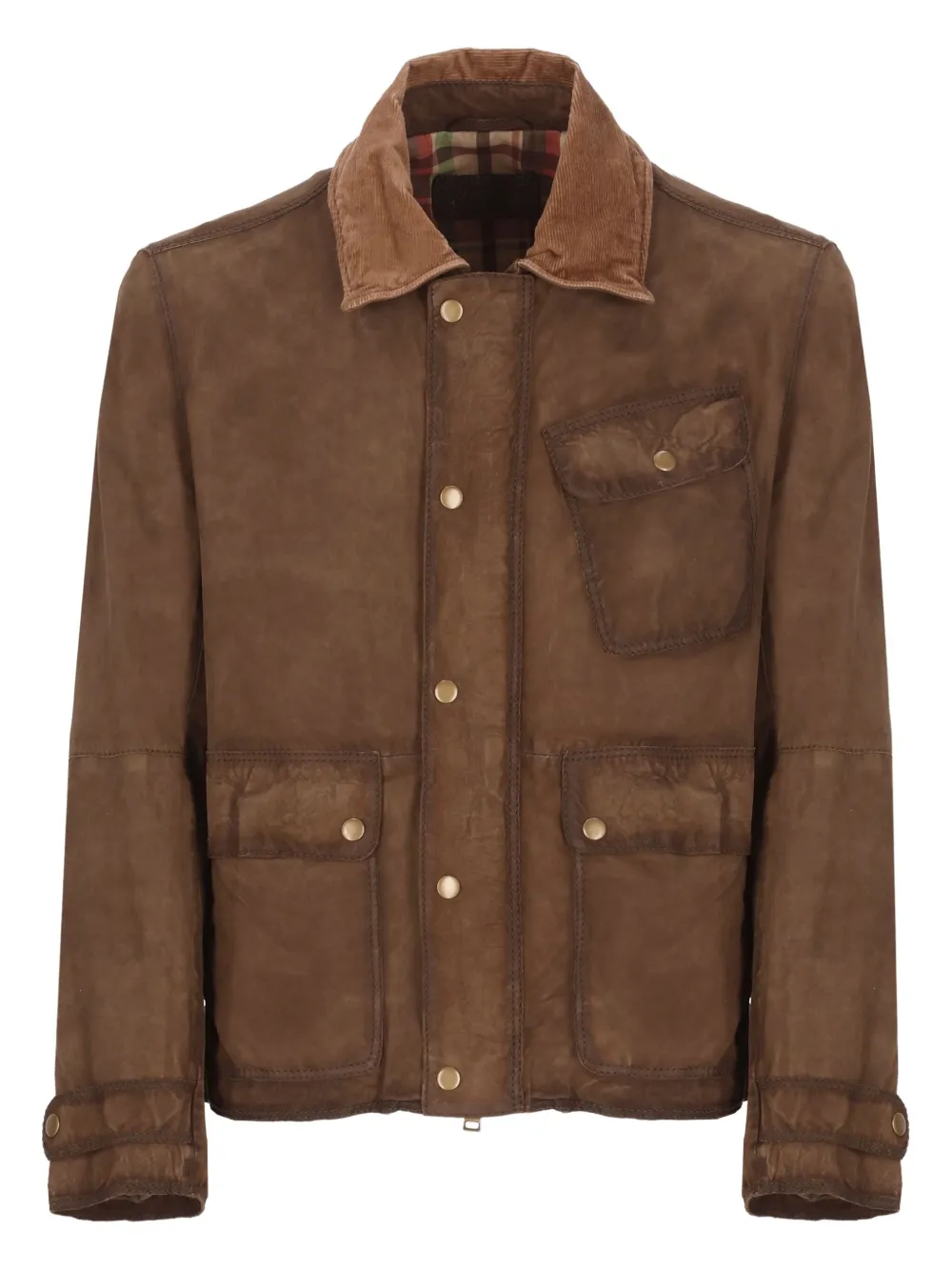 corduroy-collar leather jacket