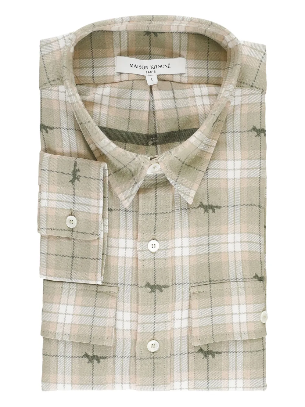 Maison Kitsuné Geruit overhemd met vossenprint Beige