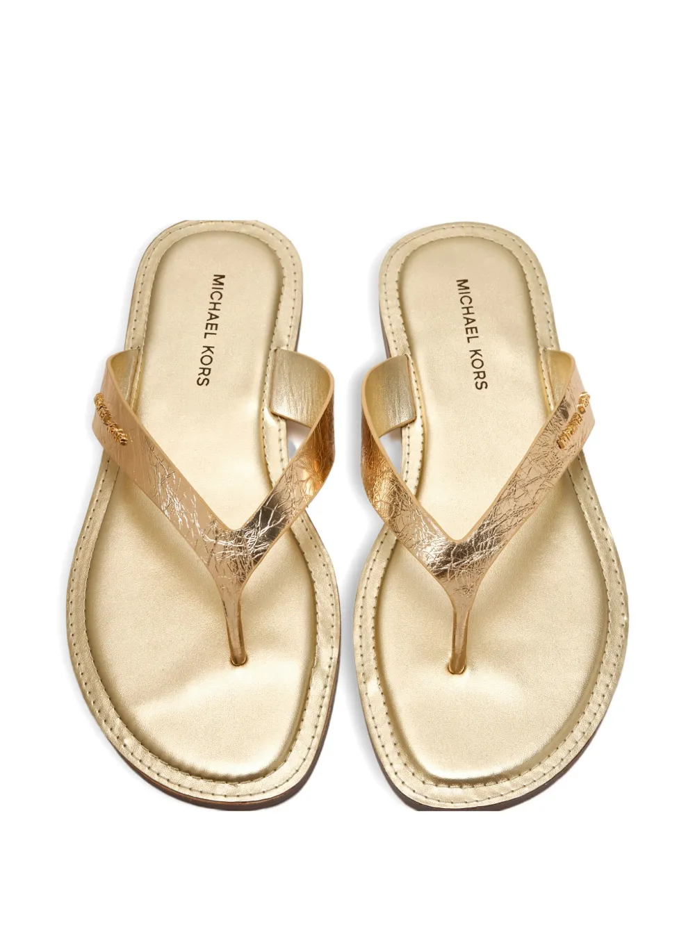 Michael Kors Koko metallic leren teenslippers Bruin