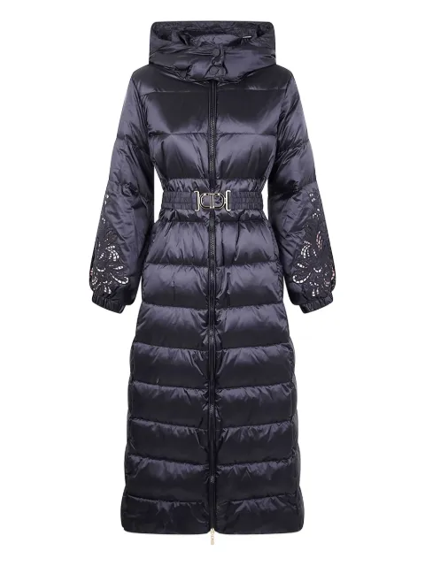 TWINSET laser-cut hooded belted coat