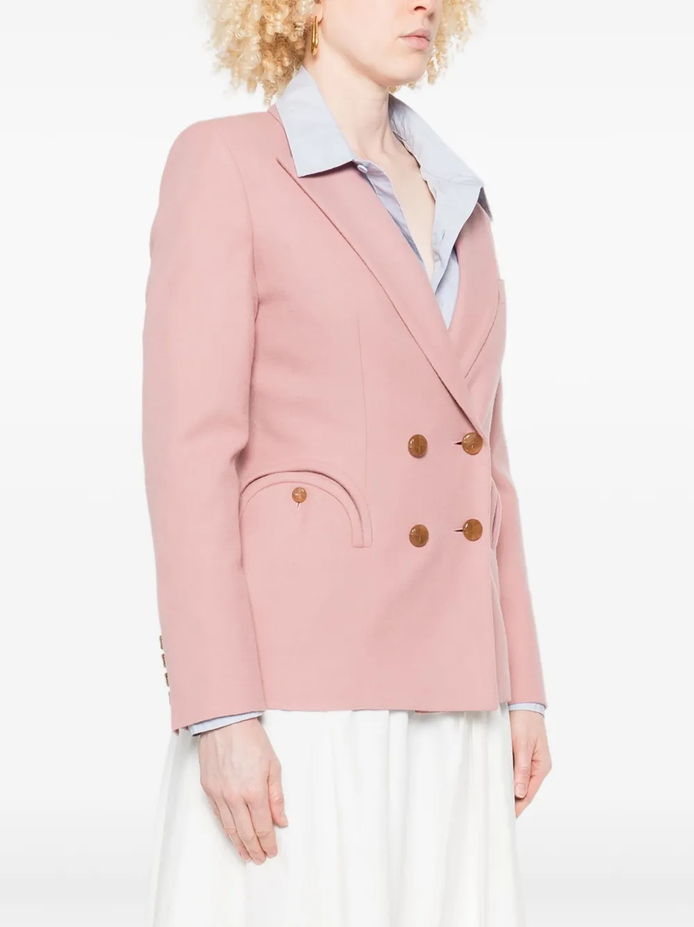  Blazé Milano Double-breasted Round-pockets Blazer - Pink 