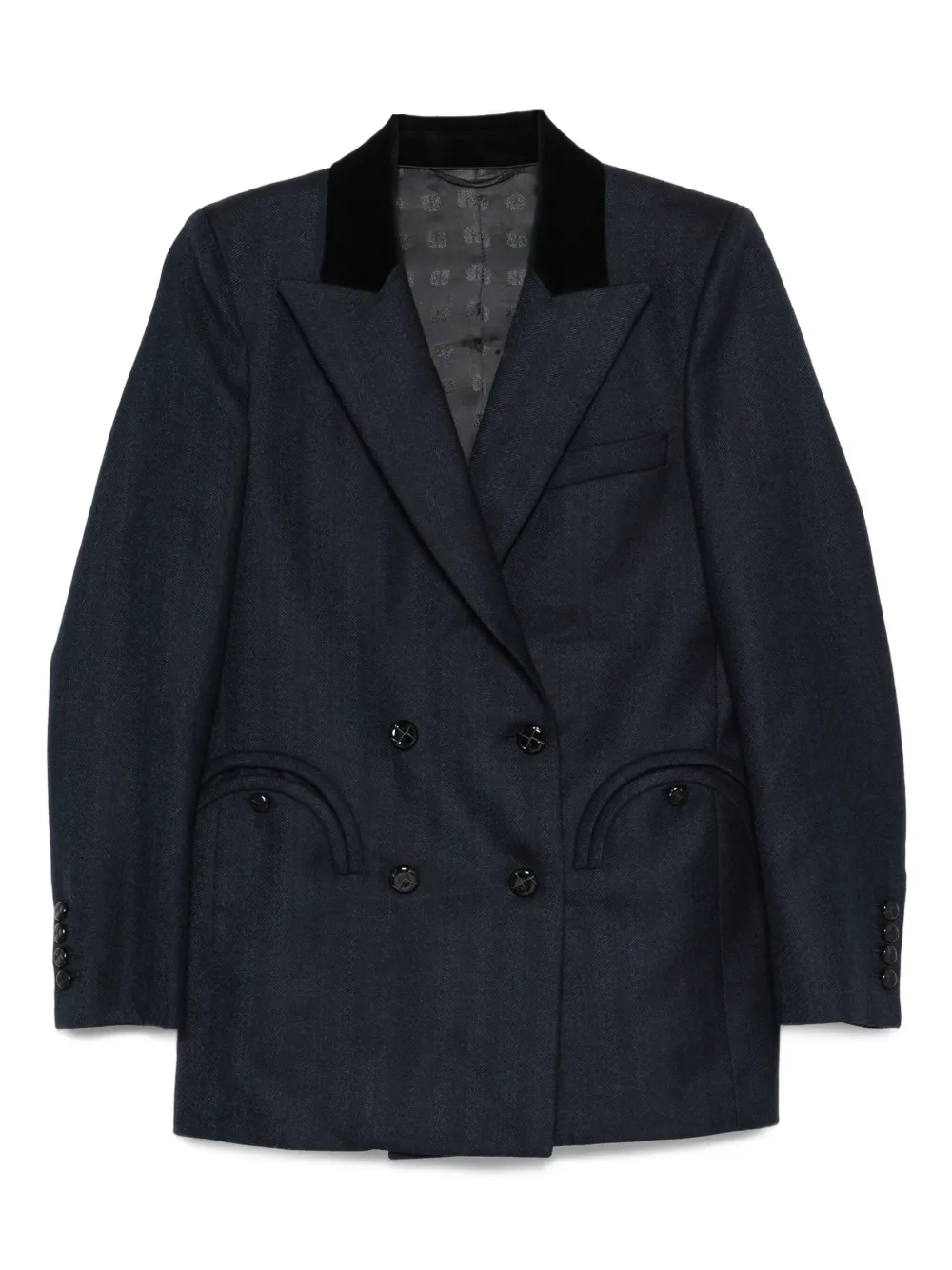 trimmed-collar double-breasted blazer