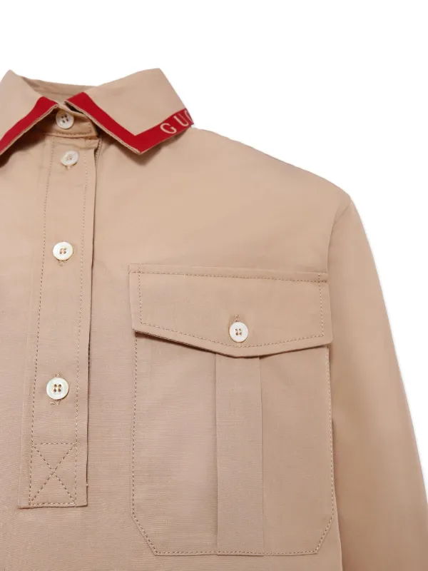 Gucci Kids Langärmeliges Kleid Mit Brusttasche Nude FARFETCH DE