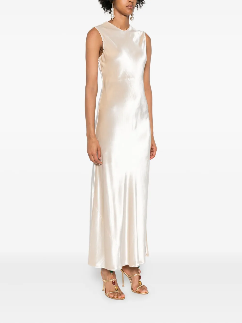 Alberta Ferretti Silk Slip Midi Dress In Neutral