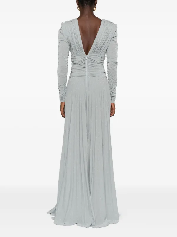 Elisabetta Franchi Pleated V-neck Dress | Blue | FARFETCH