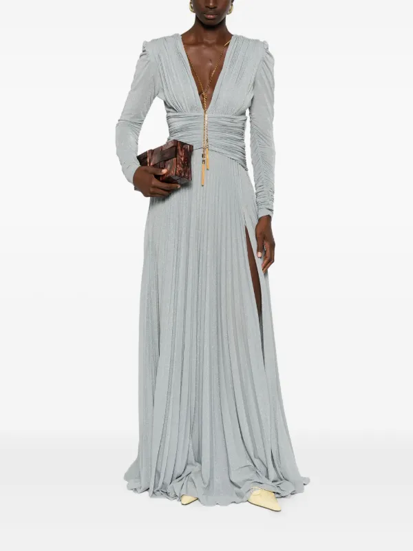 Elisabetta Franchi Pleated V-neck Dress | Blue | FARFETCH