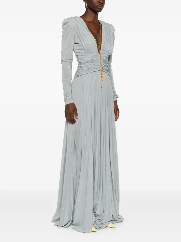 Elisabetta Franchi Pleated V-neck Dress | Blue | FARFETCH